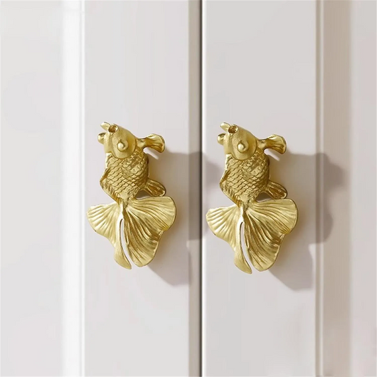Brass Drawer Pulls Modern Goldfish Wardrobe Handles Cupboard Kitchen Cabinet Dresser Knob Hardware Home Decor
