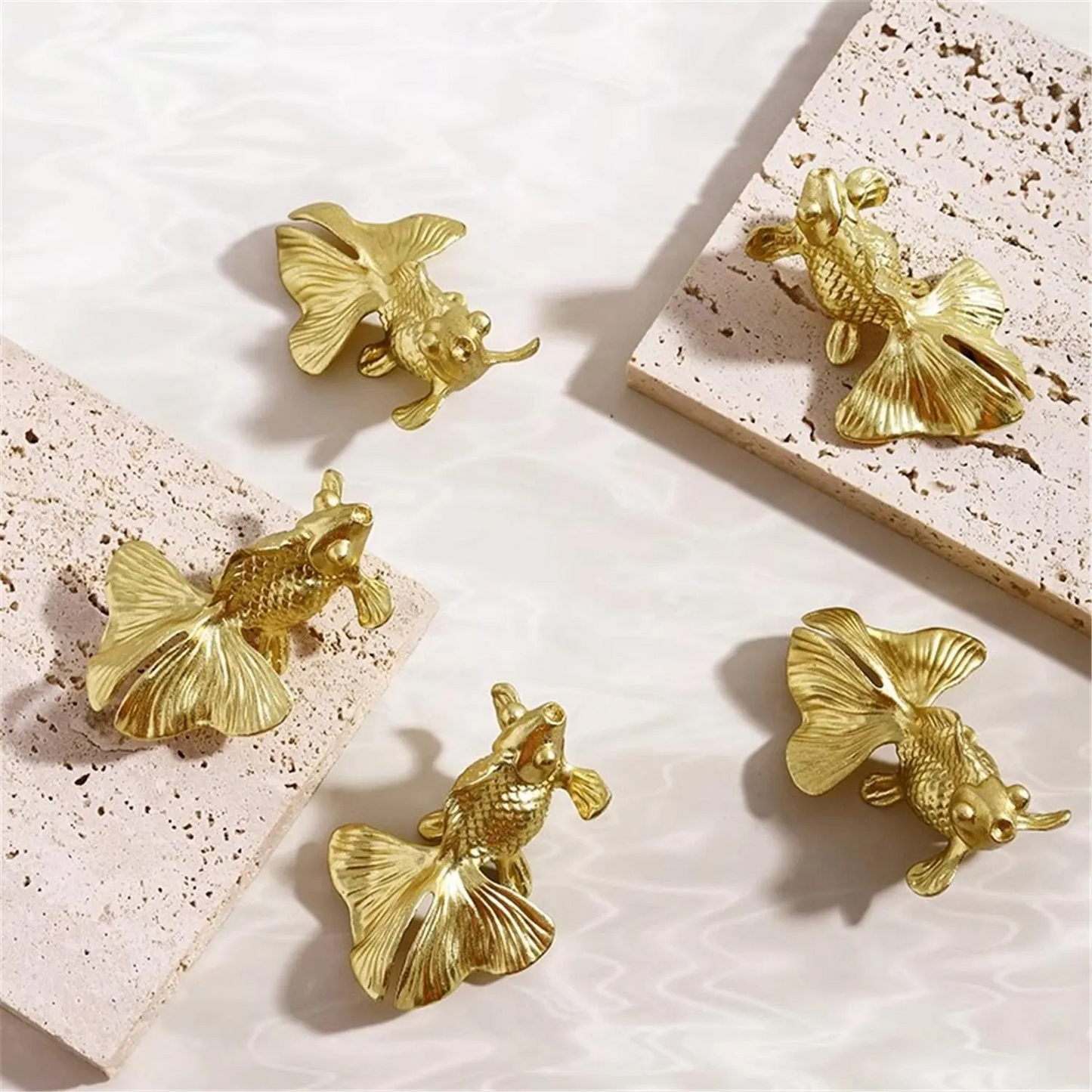 Brass Drawer Pulls Modern Goldfish Wardrobe Handles Cupboard Kitchen Cabinet Dresser Knob Hardware Home Decor