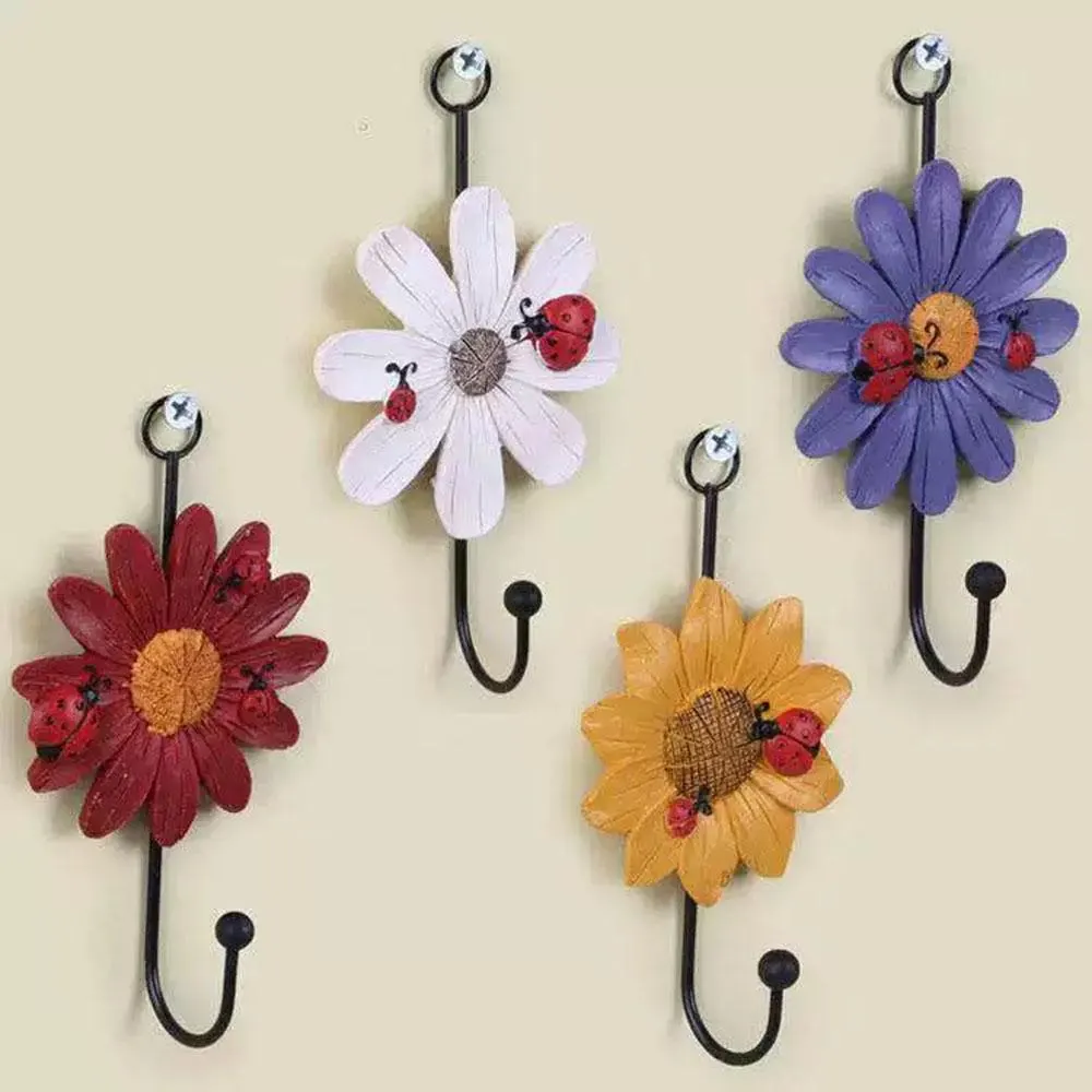 Resin Flower Hooks Coat Wall Hook Wall-mounted Coat Hangers Racks Hooks Bathroom Towel Scarves Keys Hook Clothes-Hook