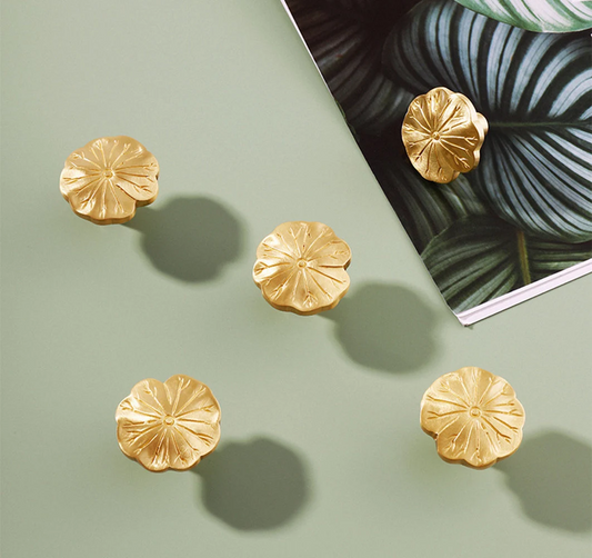 Flower Brass Drawer Knob Pulls Door Handles Cupboard Cabinet Wardrobe Door Dresser Knob Gold Home Decor