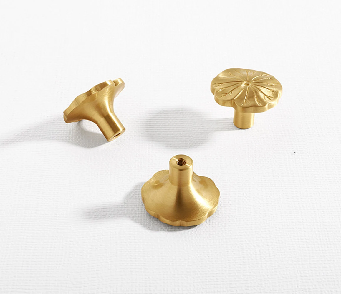 Flower Brass Drawer Knob Pulls Door Handles Cupboard Cabinet Wardrobe Door Dresser Knob Gold Home Decor