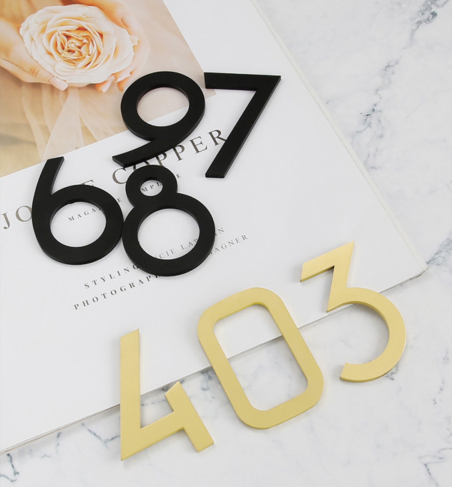 Self-adhesive Brass House Door Numbers for Address Door Mailbox Modern Golden Black House Numbers