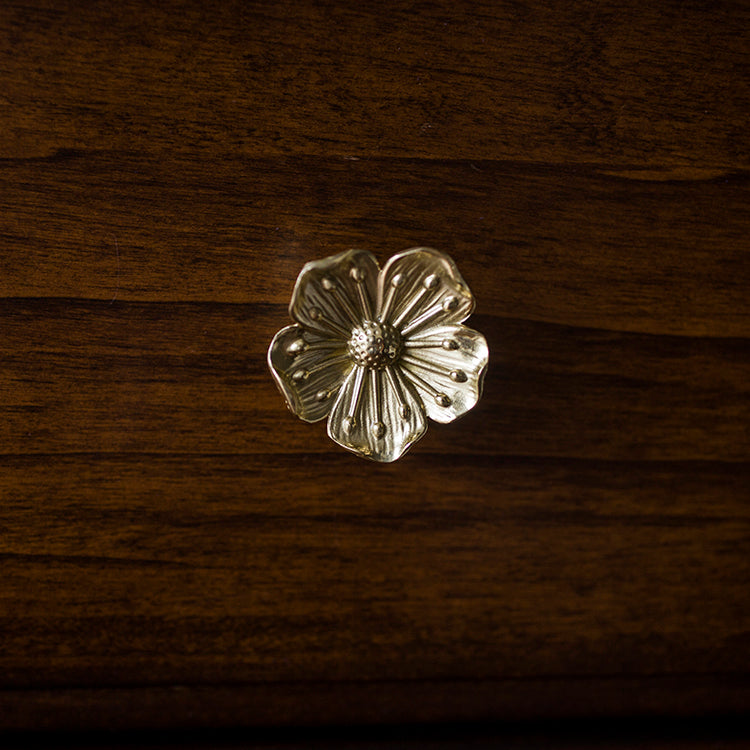 Flower  Solid Brass Drawer Knob Pulls Modern Door Handles Cupboard Cabinet Wardrobe Door Dresser Knob Gold Home Decor