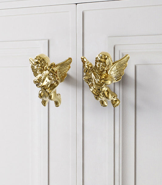 Brass Drawer Pulls Cherub Door Handles Wardrobe Cupboard Bookcase Kitchen Cabinet Dresser Gold Pulls Modern Home Decor