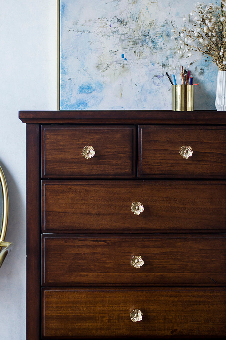 Flower  Solid Brass Drawer Knob Pulls Modern Door Handles Cupboard Cabinet Wardrobe Door Dresser Knob Gold Home Decor