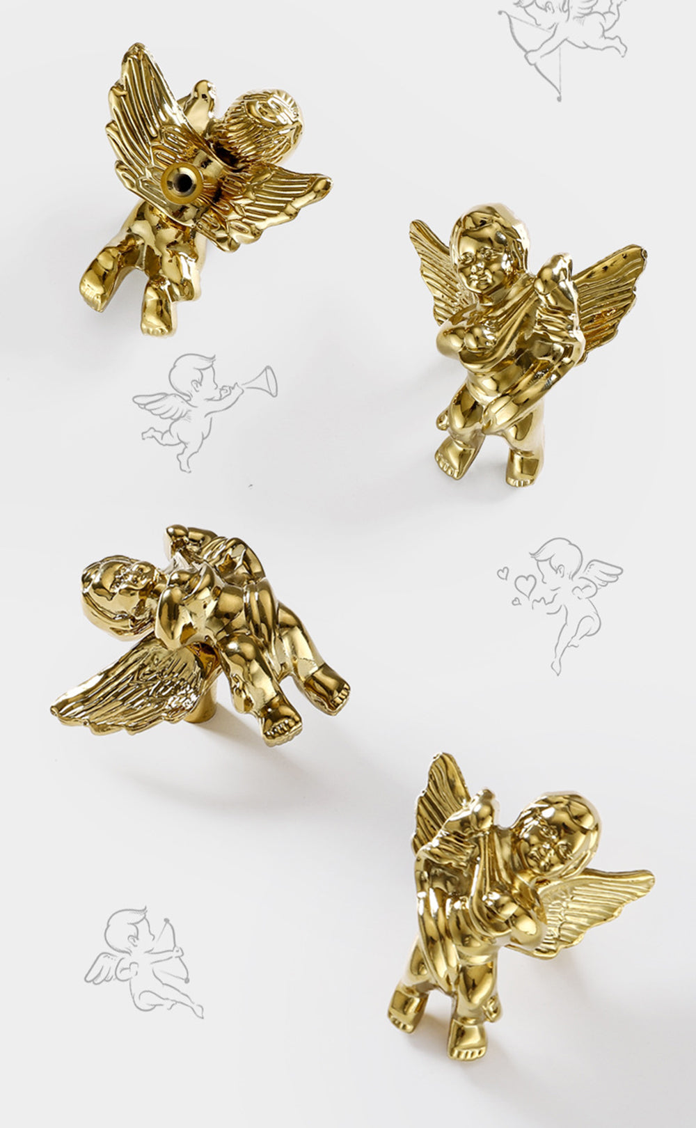 Brass Drawer Pulls Cherub Door Handles Wardrobe Cupboard Bookcase Kitchen Cabinet Dresser Gold Pulls Modern Home Decor