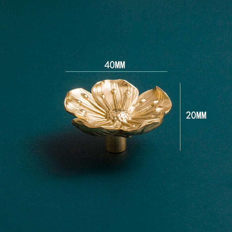 Flower  Solid Brass Drawer Knob Pulls Modern Door Handles Cupboard Cabinet Wardrobe Door Dresser Knob Gold Home Decor