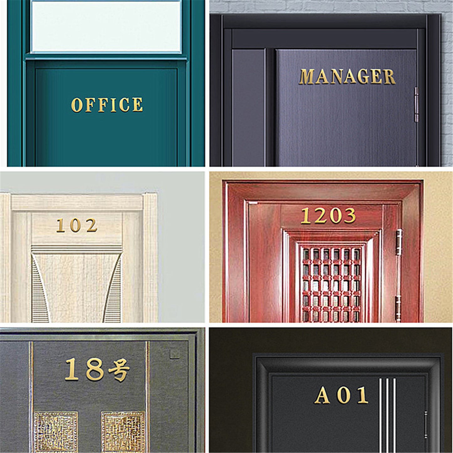 Self-adhesive Brass House Numbers Symbols Alphabet for Address Door Mailbox Decor Modern Golden House Numbers