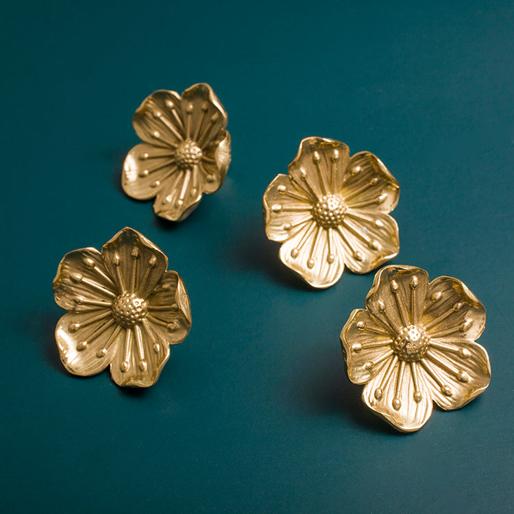 Flower  Solid Brass Drawer Knob Pulls Modern Door Handles Cupboard Cabinet Wardrobe Door Dresser Knob Gold Home Decor