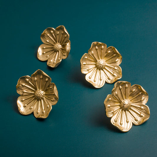 Flower  Solid Brass Drawer Knob Pulls Modern Door Handles Cupboard Cabinet Wardrobe Door Dresser Knob Gold Home Decor