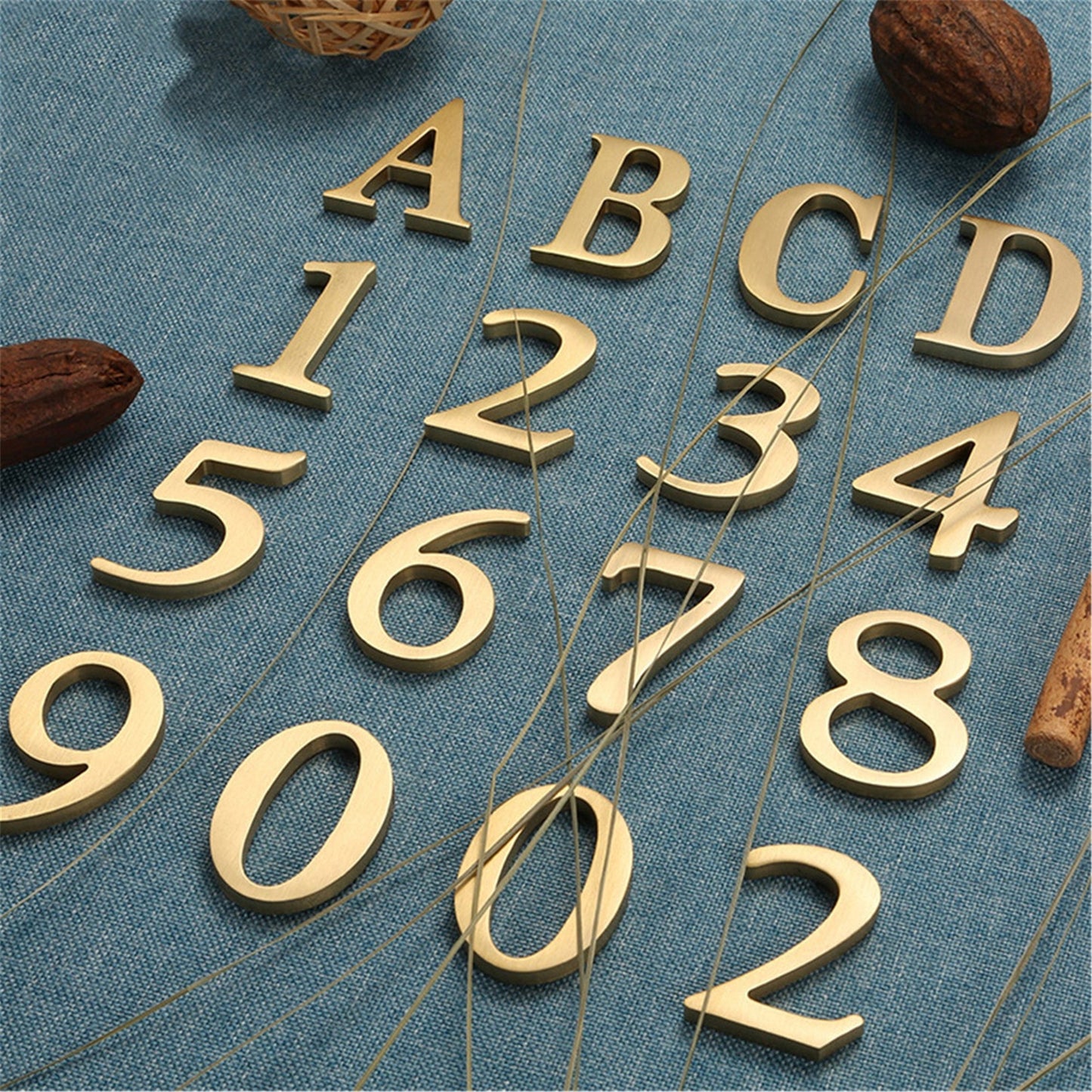 Self-adhesive Brass House Numbers Symbols Alphabet for Address Door Mailbox Decor Modern Golden House Numbers